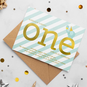 Invitation Faux Gold Foil Elephant Fête d'anniversaire