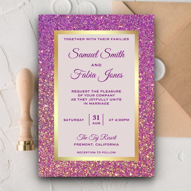 Invitation Faux Gold Foil Purple Parties scintillant Faire-pa (Créateur téléchargé)
