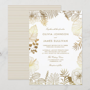 Invitation Faux Gold Foil Tropical Plante Frame Mariage