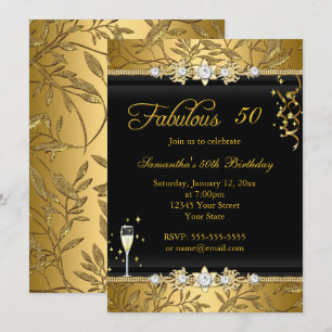 Invitation Faux Gold Leaf 50 Fabuleux fête d'anniversaire Noi