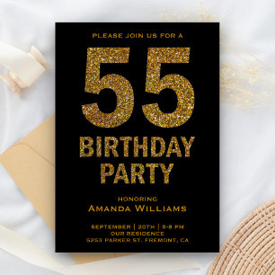 Invitation Faux Gold Parties scintillant 55e anniversaire de 