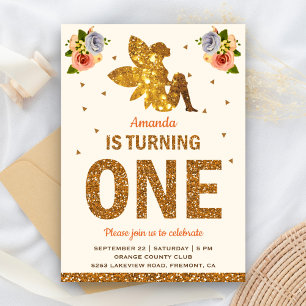 Invitation Faux Gold Parties scintillant Fée magique 1ère fêt