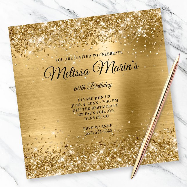 Invitation Faux Gold Parties scintillant Foil Monogramme 60e  (Créateur téléchargé)