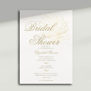 Invitation Faux Gold Peony Calligraphie Élégante Fête des mar