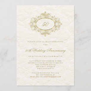 Invitation Faux Gold sur Creamy White 50e anniversaire de Mar