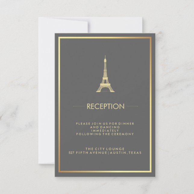 Invitation Faux Gold Tour Eiffel Gray Réception de mariage (Devant)