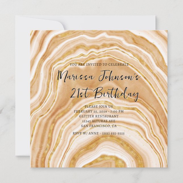 Invitation Faux Golden Agate 21e anniversaire (Devant)