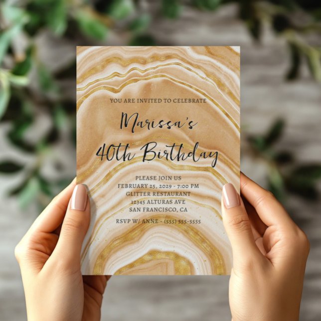 Invitation Faux Golden Agate 40e anniversaire (Faux Golden Agate 40th Birthday Invitation)