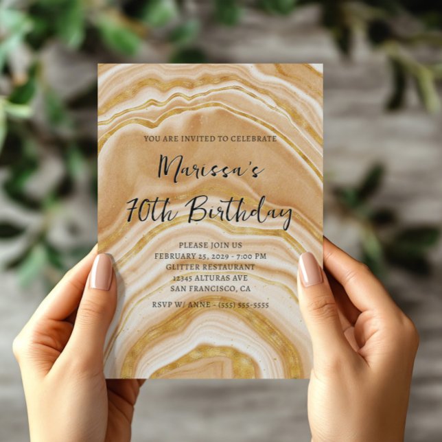 Invitation Faux Golden Agate 70e anniversaire (Faux Golden Agate 70th Birthday Invitation)