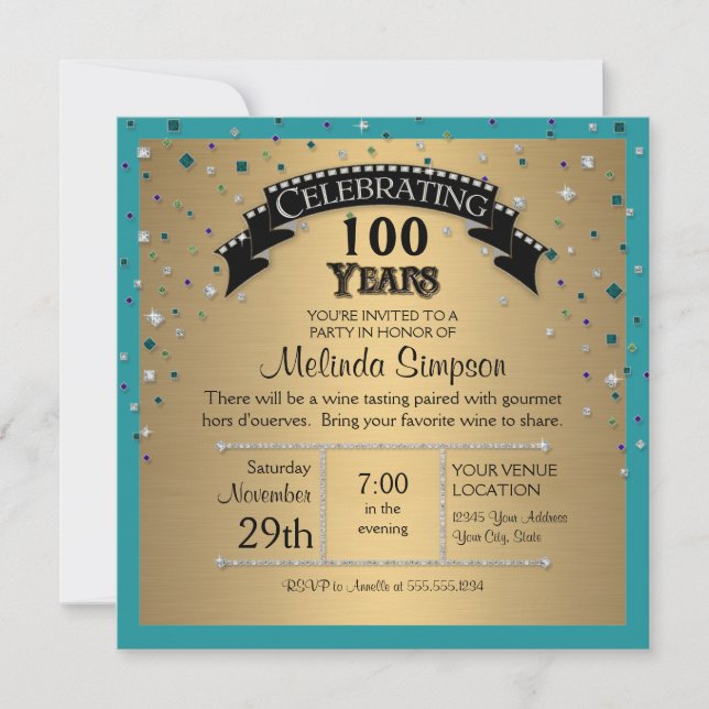 Invitation Faux Jewel Confetti Fête d'anniversaire (Devant)