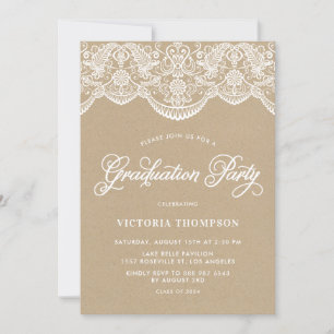 Invitation Faux Kraft Brocade Lace Party
