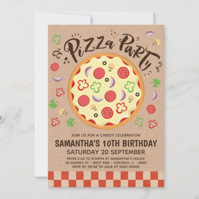 Invitation Faux Kraft Pizza Party Anniversaire (Devant)