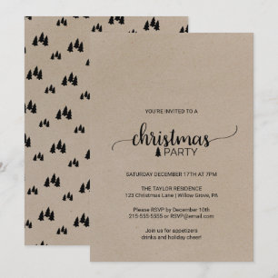 Invitation Faux Kraft Simple Calligraphie Noël