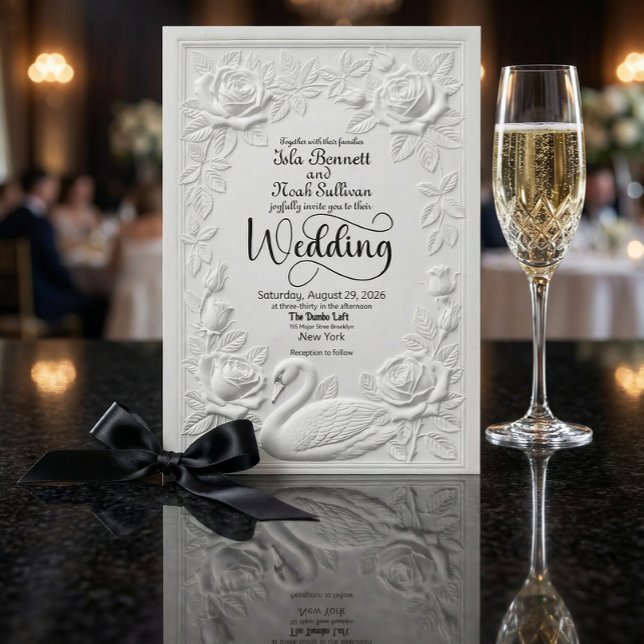 Invitation Faux Letterpress Embossed Swan Floral Wedding (Créateur téléchargé)