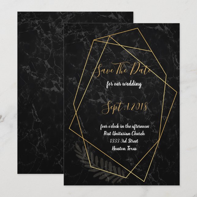 Invitation Faux Marble géométrique enregistrer la date (Devant / Derrière)
