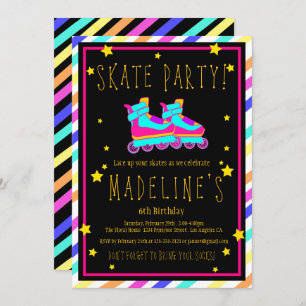 Invitation Faux Neon Roller Skate Chalkboard Arc-en-ciel Anni