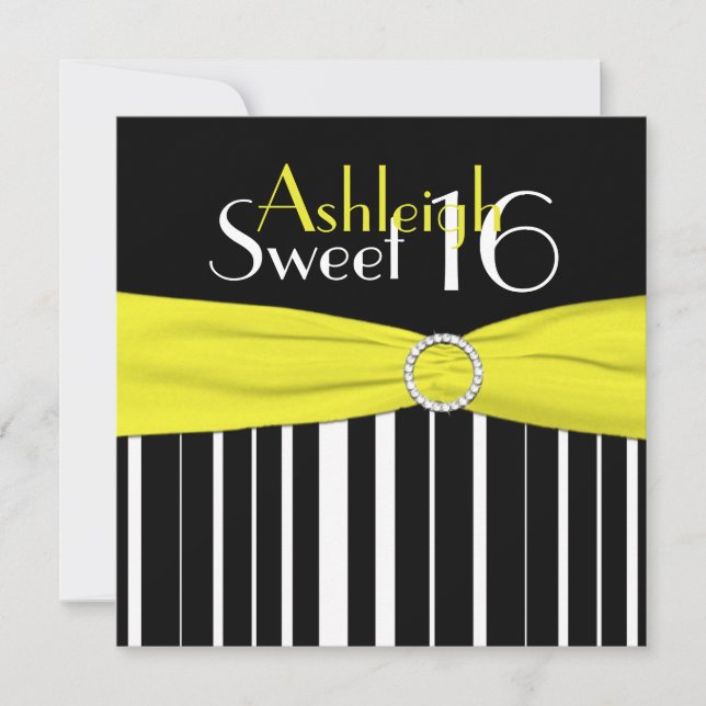 Invitation FAUX noir, jaune, blanc Bling d'invitation du (Devant)
