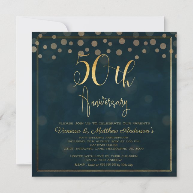 Invitation Faux Or Calligraphié 50ème Anniversaire (Devant)