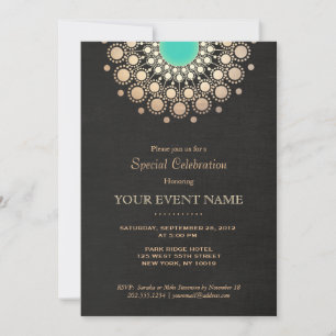 Invitation Faux Or et Turquoise Mandala Rond Noir