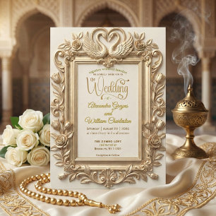 Invitation Faux Or Feuille Embossé Baroque Fleurs Mariage