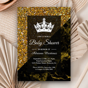 Invitation Faux Or Pailleté Or Marbre Baby Shower