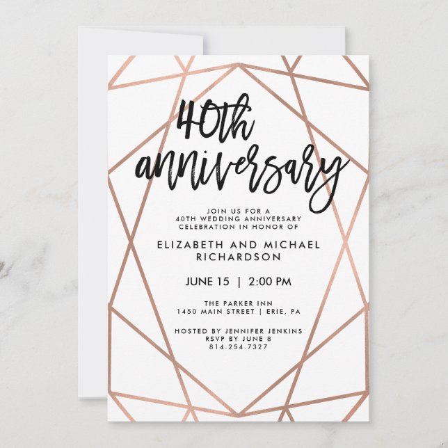 Invitation Faux or rose géométrique 40e anniversaire de maria (Devant)