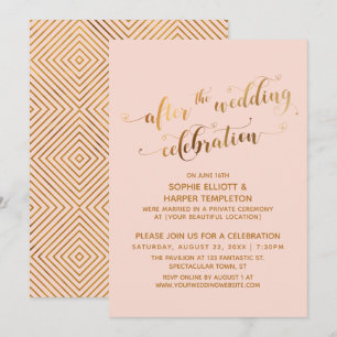 Invitation Faux Or sur Blush Après la Célébration de Mariage
