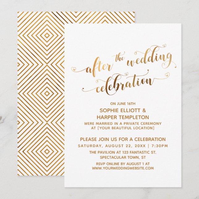 Invitation Faux Or sur Fond Blanc Après la Célébration de Mar (Devant / Derrière)