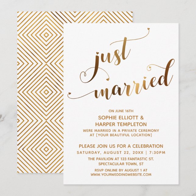 Invitation Faux Or sur Fond Blanc Evénement de Mariage Post-N (Devant / Derrière)