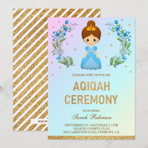 Invitation Faux Pailleté Doré Mignon Princesse Aqiqah