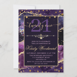 Invitation Faux pailleté or rose et violet Anniversaire d'aga