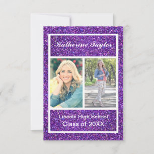 Invitation Faux Pailleté Violet - Annonce de Diplôme 3x5