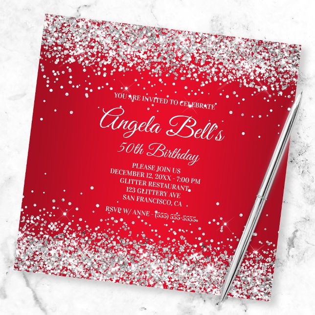 Invitation Faux Paillettes Argentées Brillantes Ombre Rouge C (Créateur téléchargé)