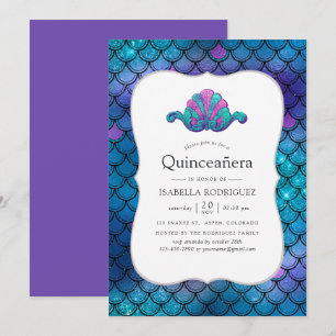 Invitation Faux Paillettes Motif Écailles de Sirène Quinceane