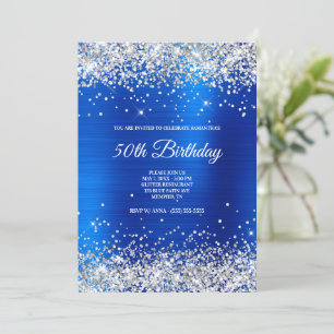 Invitation Faux Parties scintillant Argent Bleu brillant Sati