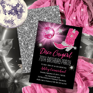 Invitation Faux Parties scintillant Disco Rose Cowgirl 70 Ann