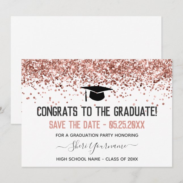 Invitation Faux Parties scintillant Graduation Party Enregist (Devant / Derrière)