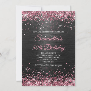 Invitation Faux Parties scintillant rose et Black Foil 50e an