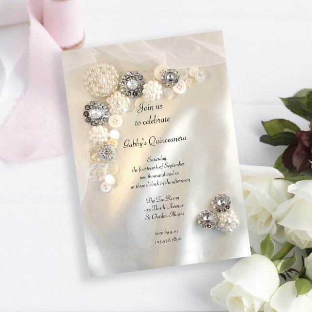 Invitation Faux Pearl et Boutons de diamant Quinceañera (Créateur téléchargé)