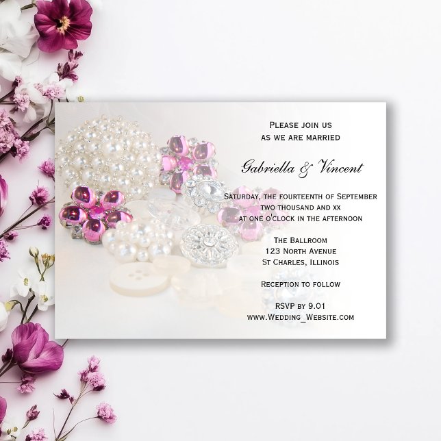 Invitation Faux perles blanches et Mariage de boutons de diam (Créateur téléchargé)