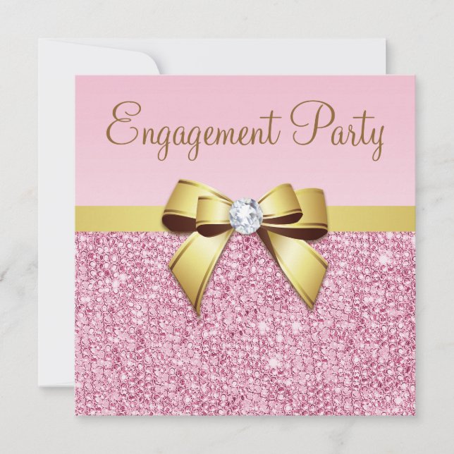 Invitation Faux Pink Sequins Gold Bow (Devant)