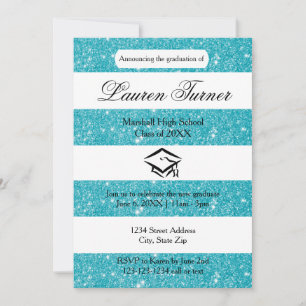 Invitation Faux Rayure Pailletée Bleue - Annonce de Remise de