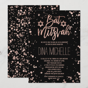Invitation Faux rose en or confetti éclaboussures Bat mitzvah
