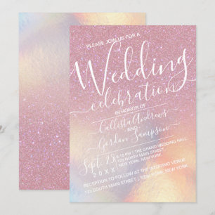 Invitation Faux Rose Faux Iridescente Parties scintillant Omb