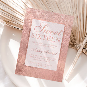 Invitation Faux rose feuille parties scintillant or élégant c