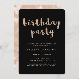 Invitation Faux Rose Gold et Black Birthday Party