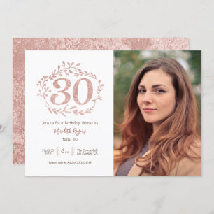 Invitation Faux Rose Gold Foliage Wreath 30e anniversaire