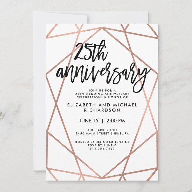 Invitation Faux Rose Gold Géométrique 25e anniversaire Mariag (Devant)