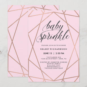 Invitation Faux Rose Gold Géométrique Blush Pink Baby Sprinki