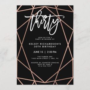 Invitation Faux Rose Gold Géométrique Fête du 30e anniversa